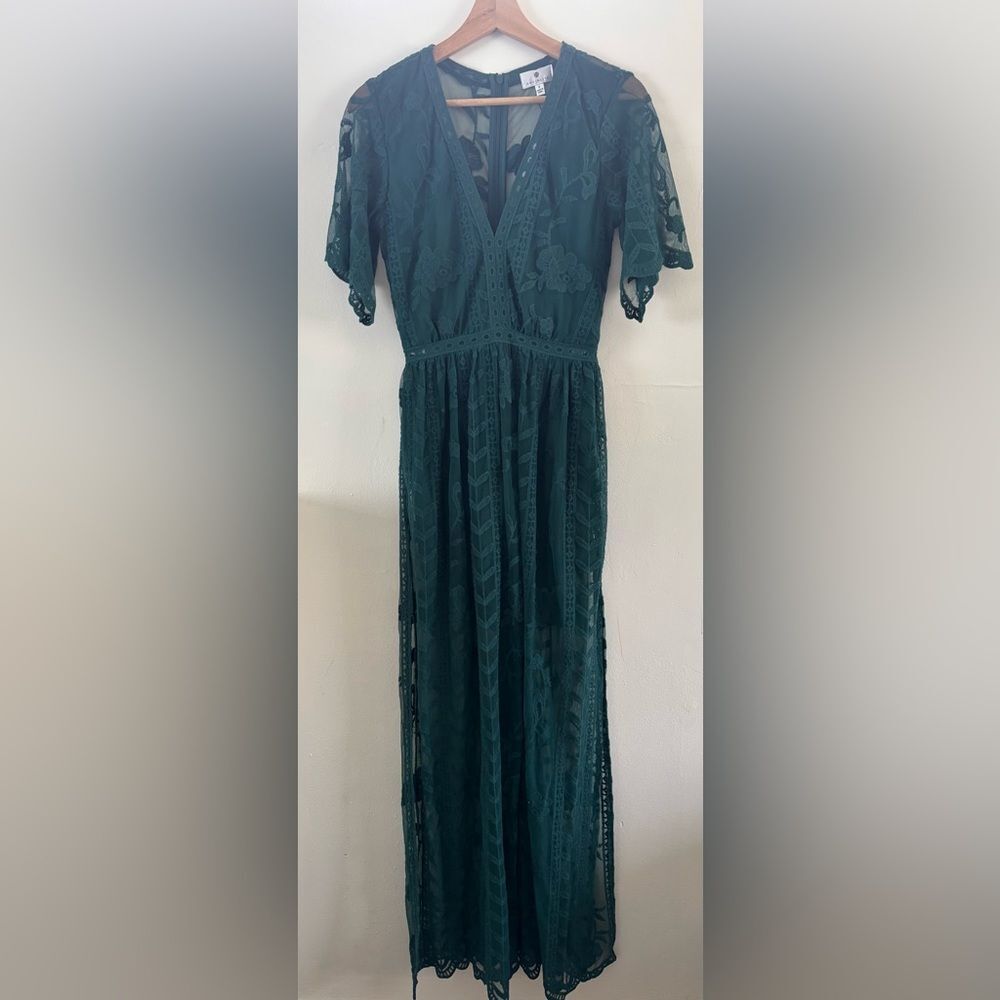 Socialite Teal Lace Maxi Romper Dress Small - Picture 3 of 13